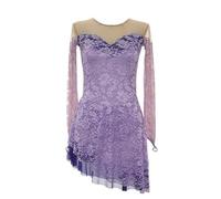 Nnnydjy Vestido Clásico De Encaje Para Patinaje Artístico Para Niñas Ropa De Patinaje Sobre Hielo Con Cuello Redondo Traje De Patinaje Artesanal Para Mujer Con Dobladillo Asimétrico,Púrpura,12_15Years