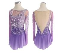 Nnnydjy Vestido De Baile para Competición De Patinaje Artístico Niña Ropa De Patinaje sobre Hielo De Manga Larga Ropa De Gimnasia para Mujer Maillots De Ballet para Niñas Pequeñas