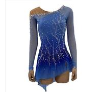 Nnnydjy Vestido de competición de Patinaje artístico Femenino Traje Deportivo para niñas Hecho a Mano para Exteriores Maillot de Gimnasia Manga Larga,Azul,XXL