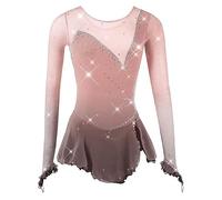 Nnnydjy Vestido De Competición De Patinaje sobre Hielo para Niñas Leotardos De Práctica De Gimnasia Rítmica Disfraz De Patinaje Artístico Falda De Patines Manga Larga,I,XXXL