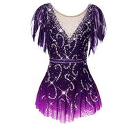 Nnnydjy Vestido De Manga Corta para Niña De Patinaje Artístico Traje De Baile De Rodillos De Hielo Maillot De Gimnasia para Niños Ropa De Patinaje Competición Diamantes De Imitación,F,15_16Years