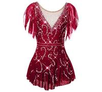 Nnnydjy Vestido De Manga Corta para Niña De Patinaje Artístico Traje De Baile De Rodillos De Hielo Maillot De Gimnasia para Niños Ropa De Patinaje Competición Diamantes De Imitación,H,12_15Years
