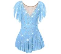 Nnnydjy Vestido De Manga Corta para Niña De Patinaje Artístico Traje De Baile De Rodillos De Hielo Maillot De Gimnasia para Niños Ropa De Patinaje Competición Diamantes De Imitación,G,12_15Years