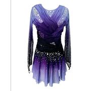 Nnnydjy Vestido De Manga Larga para Patinaje Artístico sobre Hielo Falda Morada De Competición para Niñas Y Mujeres Conjuntos De Patinaje para Mujer Maillots De Gimnasia Degradado,Púrpura,15_16Years