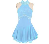 Nnnydjy Vestido De Patinaje Artístico con Cuello Alto para Niña Leotardo De Gimnasia De Cristal Ropa Deportiva Falda De Actuación De Baile De Patinaje sobre Hielo Sin Mangas,A,L