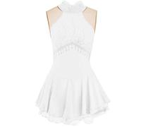 Nnnydjy Vestido De Patinaje Artístico con Cuello Alto para Niña Leotardo De Gimnasia De Cristal Ropa Deportiva Falda De Actuación De Baile De Patinaje sobre Hielo Sin Mangas,D,11_13Years