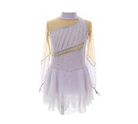 Nnnydjy Vestido De Patinaje Artístico De Cuello Alto De Moda para Niñas Traje De Competencia De Patinaje sobre Hielo De Manga Larga Traje De Leotardos De Espectáculo De Gimnasia,Púrpura,15_16Years