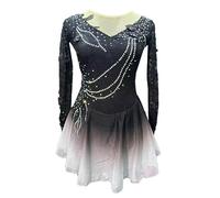 Nnnydjy Vestido De Patinaje Artístico De Encaje para Mujer Ropa Profesional De Patinaje sobre Hielo para Niña Aplicaciones Hechas A Mano Falda para Actuaciones De Gimnasia,Negro,11_13Years