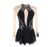 Nnnydjy Vestido De Patinaje Artístico De Manga Larga para Niñas Traje De Competición De Patinaje Artístico para Mujer Maillot De Gimnasia Y Ballet Hecho A Mano Alta Elasticidad,Negro,L