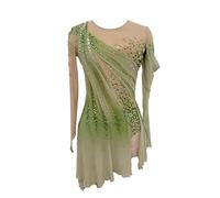 Nnnydjy Vestido De Patinaje Artístico Falda De Patinaje sobre Hielo para Mujer Teñido De Halo Verde Y Amarillo Ropa De Patinaje Profesional De Competición con Elasticidad De Licra,Verde,15_16Years