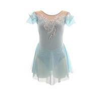 Nnnydjy Vestido De Patinaje Artístico para Niñas Damas Disfraz De Competición De Patinaje sobre Hielo Desgaste De Los Maillots del Rendimiento De La Danza del Rodillo Rhinestone,Azul,7_10Years