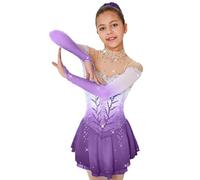 Nnnydjy Vestido De Patinaje Artístico Profesional para Mujer Falda De Competición De Patinaje sobre Hielo para Niñas Dobladillo Asimétrico Ropa De Gimnasia Rítmica Manga Larga,E,S