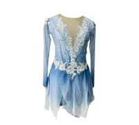 Nnnydjy Vestido De Patinaje Artístico sobre Hielo para Mujer Y Niña Traje con Efecto Degradado Vestido para Patinaje Artístico sobre Ruedas Maillot De Gimnasia Artística Diseño Floral,Azul,L
