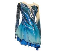 Nnnydjy Vestido De Patinaje Profesional De Manga Larga para Niña Traje De Patinaje Artístico con Efecto Degradado Falda para Patinaje sobre Hielo O sobre Ruedas para Mujer,Azul,15_16Years