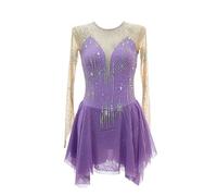 Nnnydjy Vestido De Patinaje sobre Hielo con Cuello Redondo para Niñas Ropa Deportiva De Competición De Patinaje Artístico Traje De Rendimiento De Gimnasia Hecho A Mano Crystal,Púrpura,S