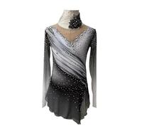 Nnnydjy Vestido Profesional De Patinaje Artístico para Mujer Teñido Degradado En Negro Y Gris Traje De Competición De Patinaje sobre Hielo para Niñas Ropa Deportiva para Gimnasia,Gris,XXL
