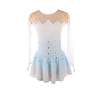 Nnnydjy Vestidos De Manga Larga para Patinaje Artístico Traje De Competición De Patinaje sobre Hielo para Niñas Mallas De Moda con Degradado Mallas De Gimnasia Rítmica Cristales,Blanca,5_8Years