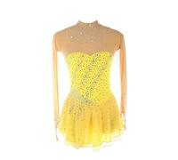 Nnnydjy Vestidos De Patinaje Artístico para Niñas Falda De Competición De Patinaje sobre Hielo para Mujer Hecha A Mano Traje Clásico De Gimnasia Rítmica Ropa De Ballet De Tul,Amarillo,12_15Years