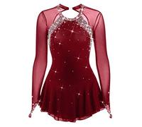 Nnnydjy Vestidos De Patinaje sobre Hielo para Niñas Vestidos De Manga Larga con Ganchos Vestido De Competición De Patinaje Artístico para Mujer Maillot De Gimnasia para Exteriores,H,12_15Years