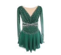 Nnnydjy Vestuario Profesional para Patinaje Artístico De Competición Vestido De Patinaje sobre Hielo para Mujeres Y Niñas Maillot De Manga Larga para Gimnasia Alta Elasticidad,Verde,15_16Years