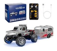 nnOuOnn Mini camión monstruo a control remoto, escala 1:64 con remolque, dirección de velocidad de aleación pequeña de 2.4 GHz, mini camión ajustable, regalo para Navidad