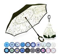 NNY Inc Paraguas invertido de doble capa para auto, plegable, resistente al viento, protección UV, gran paraguas de auto invertido, paraguas en forma de C para golf