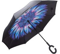 NNY Inc Paraguas invertido de doble capa, paraguas plegable abierto inverso, resistente al viento, protección UV, paraguas recto grande con soporte para golf, azul, L