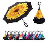 NNY Inc Paraguas invertido de doble capa, paraguas plegable con apertura inversa, resistente al viento, protección UV, grande, girasol, L