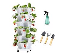 NNYCC 6 Tier Macetas Huerto Vertical Plantador con Rodillos Móviles,Apilable Torre de Fresa Planta Flores Verduras Exterior y Interior,Blanca