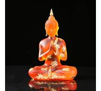 NNYCC Estatua de Buda de Resina de Cristal Decoración de Meditación Interior, Estatuilla de Buda Sentado Tailandés Regalos Espirituales para Mesa Zen,Naranja,L