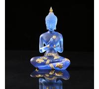 NNYCC Estatua de Buda de Resina de Cristal Decoración de Meditación Interior, Estatuilla de Buda Sentado Tailandés Regalos Espirituales para Mesa Zen,Azul,S