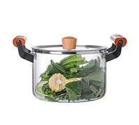 NNYCC Ollas de Vidrio Calentables para Cocinar con Mango de Madera,Olla de Vidrio Transparente para Restaurante de Cocina Casera,3.5l