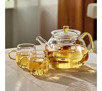 NNYCC Tetera De Vidrio Teteras Vidrio con Infusor Tetera Resistente Al Calor 750 Ml con Tazas Adecuadas para Estufas Eléctricas Cerámica Y Llamas Abiertas Regalo para Amantes del Té,B,3 Piece Set