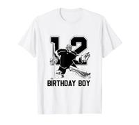 No. 12 Portero de Hockey sobre Hielo Feliz 12 cumpleaños niño Camiseta gráfica económica, Hombre, Blanco, S