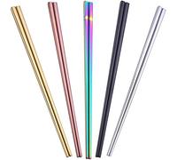 NO 5 Pares de Palillos de Acero Inoxidable, Reutilizables Antideslizante Palillos de Metal Ligero, Multicolores pulidos 23cm Forma Cuadrada Hueca