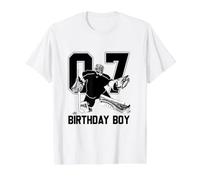 No. 7 Portero de Hockey sobre Hielo Feliz 7º cumpleaños niño Camiseta gráfica económica, Hombre, Blanco, L