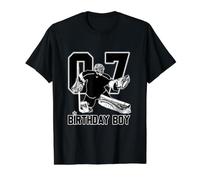 No. 7 Portero de Hockey sobre Hielo Feliz 7º cumpleaños niño Camiseta gráfica económica, Hombre, Negro, XL