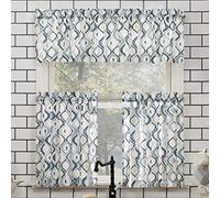 No. 918 Barker geométrico Microfibra 3pc Juego de Cortina de Cocina, Blanco, 54" x 36"