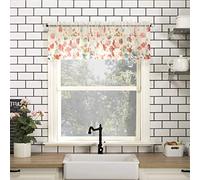 No. 918 Cortina Semitransparente con Bolsillo para Barra, diseño Floral de Acuarela, Color Rojo Amapola, Cenefa de Cocina de 54 x 14 Pulgadas