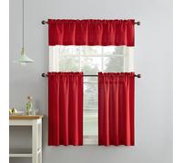 No. 918 Martine Microfiber Semi-Sheer Rod Pocket Juego de Cortinas de Cocina de Microfibra de 3 Piezas, Poliéster, Rojo, W 36" x L 54" (3 Panels)