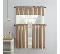 No. 918 Martine Microfiber Semi-Sheer Rod Pocket Juego de Cortinas de Cocina de Microfibra de 3 Piezas, marrón Topo, W 36" x L 54" (3 Panels)