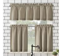 No. 918 N.º Martine - Juego de Cenefa y Cortina, con Dobladillo para Barra, Microfibra, Semitransparente, para Cocina, 137 x 61 cm, Gris Topo