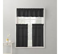 No. 918 N.º Martine - Juego de Cenefa y Cortina, con Dobladillo para Barra, Microfibra, Semitransparente, para Cocina, 137 x 91 cm, Negro