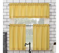 No. 918 N.º Martine - Juego de Cenefa y Cortina, con Dobladillo para Barra, Microfibra, Semitransparente, para Cocina, 137 x 114 cm, Amarillo