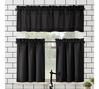 No. 918 N.º Martine - Juego de Cenefa y Cortina, con Dobladillo para Barra, Microfibra, Semitransparente, para Cocina, 137 x 114 cm, Negro