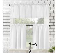 No. 918 N.º Martine - Juego de Cenefa y Niveles de Microfibra Semitransparente con Dobladillo para Barra, 137 x 91 cm, Blanco, 1 Pack de 3