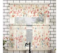 No. 918 Rosalind Juego de Cenefa y gradas de Cortina de Cocina de Color Acuarela Semi Transparente, Rojo Amapola, 54" x 36" 3-Piece Kitchen Set