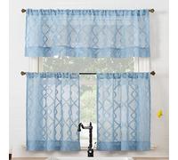 No. 918 Tina - Juego de Cenefa y Niveles de Cortina de Cocina Semitransparente con Clip geométrico, 54 x 24 Pulgadas, Azul Tranquilo