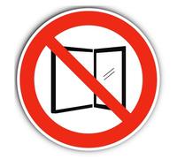 No abrir la ventana, señal de prohibición, conforme a DIN EN ISO 7010/ASR A1.3