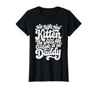 No Ahora Gatito Las Paredes se están Cerrando en papá Divertido Camiseta gráfica económica, Mujer, Negro, S